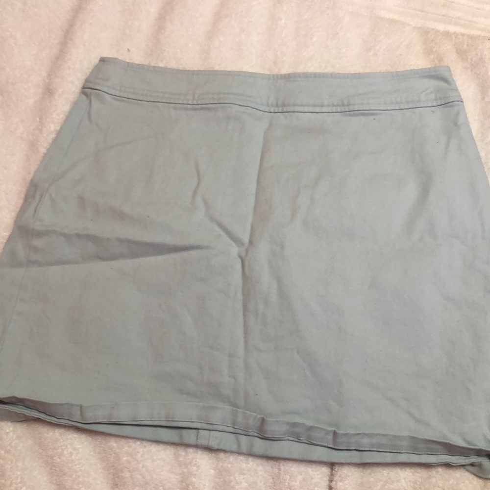 Light blue denim skirt.